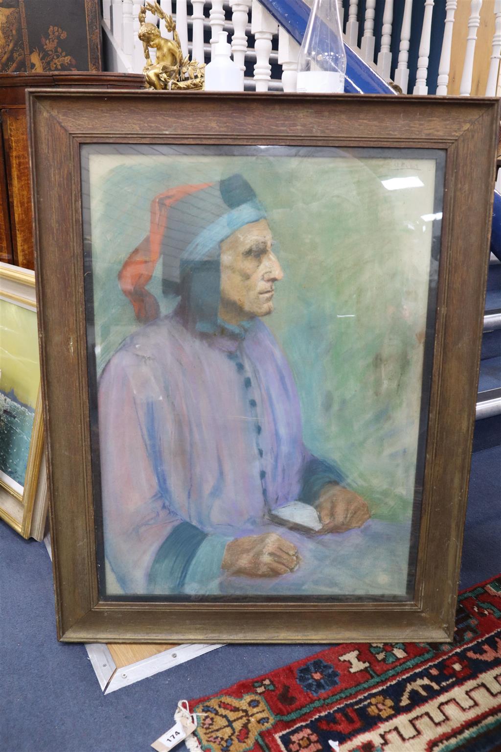 Early 20th century English School, pastel, Study of a 16th century gentleman, indistinctly signed ..ukins, 72 x 52cm